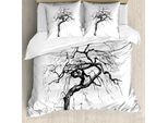Abakuhaus Copripiumino Con Motivo Alberi, Alberi Autunnali E Rami Secchi, Antiacaro, Adatto A Chi Soffre Di Allergie, Con Federe, 155 Cm X 220 Cm - 80 X 80 Cm, Bianco E Nero
