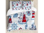 Abakuhaus Copripiumino Nautico, Cartoon Acqua, Antiacaro Adatto A Chi Soffre Di Allergie Con Federe, 200 Cm X 200 Cm - 80 X 80 Cm, Blu Rosso