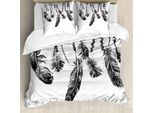 Abakuhaus Copripiumino Tribale, Piume Naturali, Antiacaro, Adatto A Chi Soffre Di Allergie, Con Federe, 155 Cm X 220 Cm - 80 X 80 Cm, Bianco E Nero