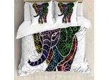 Abakuhaus Set Copripiumino Per Letto Matrimoniale, Motivi Floreali Tribali, Antiacaro, Adatto A Chi Soffre Di Allergie, Con Federe, Beige, Verde E Giallo