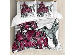 Abakuhaus Copripiumino Kolibri, Orchidee E Colibrì, Antiacaro, Adatto A Chi Soffre Di Allergie, Con Federe, 200 Cm X 200 Cm - 80 X 80 Cm, Bordeaux