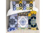 Abakuhaus Copripiumino Marocchino, Piastrelle Boho Portoghesi, Antiacaro, Adatto A Chi Soffre Di Allergie, Con Federe, 155 Cm X 220 Cm - 80 X 80 Cm, Multicolore