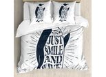 Abakuhaus Copripiumino Ispiratore, Pinguino E Parole, Antiacaro, Adatto A Chi Soffre Di Allergie, Con Federe, 155 Cm X 220 Cm - 80 X 80 Cm, Bianco E Nero