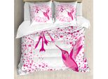 Abakuhaus Copripiumino Kolibri, Hummingbird A Pois Floreali, Antiacaro, Adatto A Chi Soffre Di Allergie, Con Federe, 200 Cm X 200 Cm - 80 X 80 Cm, Rosa Fucsia