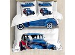 Abakuhaus Copripiumino Oldtimer, Veicolo Antico, Antiacaro, Adatto A Chi Soffre Di Allergie, Con Federe, 155 Cm X 220 Cm - 80 X 80 Cm, Blu Rosso