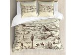 Abakuhaus Copripiumino Western, Wild West Cowboys, Antiacaro, Adatto A Chi Soffre Di Allergie, Con Federe, 155 Cm X 220 Cm - 80 X 80 Cm, Beige Nero