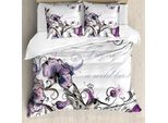 Abakuhaus Copripiumino Kolibri, Ricamo Floreale Elaborato, Antiacaro, Adatto A Chi Soffre Di Allergie, Con Federe, 200 Cm X 200 Cm - 80 X 80 Cm, Viola Nero