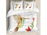 Abakuhaus Copripiumino Hummingbird, Hummingbird Artwork, Antiacaro, Adatto A Chi Soffre Di Allergie, Con Federe, 200 Cm X 200 Cm - 80 X 80 Cm, Rosso E Verde