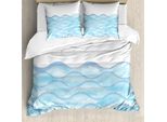 Abakuhaus Set Copripiumino Azzurro Per Letti Matrimoniali, Motivo Onde Dell'oceano, Antiacaro, Adatto A Chi Soffre Di Allergie, Con Federe, Azzurro E Bianco