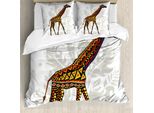 Abakuhaus Set Copripiumino Giraffa Per Letti Matrimoniali, Animali Africani Etnici, Antiacaro, Adatto A Chi Soffre Di Allergie, Con Federe, Multicolore