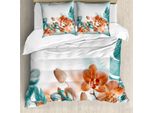 Abakuhaus Copripiumino Tropicale, Fiori Di Orchidea, Antiacaro, Adatto A Chi Soffre Di Allergie, Con Federe, 155 Cm X 220 Cm - 80 X 80 Cm, Arancione Verde Acqua