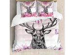 Abakuhaus Copripiumino Hirsch, Foglie E Fiori Disegnati A Mano, Antiacaro, Adatto A Chi Soffre Di Allergie, Con Federe, 200 Cm X 200 Cm - 80 X 80 Cm, Nero Fucsia