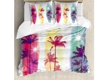 Abakuhaus Copripiumino Tropicale, Palme E Gabbiani, Antiacaro, Adatto A Chi Soffre Di Allergie, Con Federe, 155 Cm X 220 Cm - 80 X 80 Cm, Giallo Pallido Fucsia