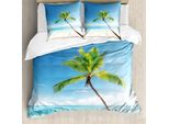 Abakuhaus Copripiumino Tropicale, Palme Sui Caraibi, Antiacaro, Adatto A Chi Soffre Di Allergie, Con Federe, 155 Cm X 220 Cm - 80 X 80 Cm, Blu, Verde, Beige