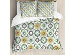 Abakuhaus Copripiumino Quatrefoil, Fiori Di Loto, Antiacaro, Adatto A Chi Soffre Di Allergie, Con Federe, 200 Cm X 200 Cm - 80 X 80 Cm, Verde Bianco