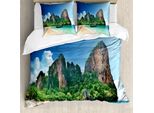 Abakuhaus Copripiumino Tropicale, Thailandia Fels Cliff Beach, Antiacaro, Adatto A Chi Soffre Di Allergie, Con Federe, 200 Cm X 200 Cm - 80 X 80 Cm, Blu Verde