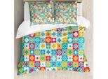 Abakuhaus Quatrefoil Copripiumino, Clover Vivid Ki, Antiacaro, Adatto A Chi Soffre Di Allergie, Con Federe, 155 Cm X 220 Cm - 80 X 80 Cm, Rosso Turchese Giallo
