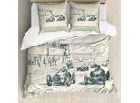 Abakuhaus Copripiumino Oldtimer, Racing Cars Sketchy, Antiacaro, Adatto A Chi Soffre Di Allergie, Con Federe, 200 Cm X 200 Cm - 80 X 80 Cm, Beige Verde Bosco