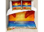 Abakuhaus Copripiumino Tropicale, Cartoon Ocean Beach Palm, Antiacaro, Adatto A Chi Soffre Di Allergie, Con Federe, 155 Cm X 220 Cm - 80 X 80 Cm, Rosso, Giallo, Blu
