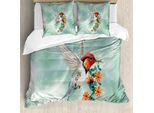 Abakuhaus Copripiumino Kolibri, Uccellino Con Fiore Ast, Antiacaro, Adatto A Chi Soffre Di Allergie, Con Federe, 200 Cm X 200 Cm - 80 X 80 Cm, Arancione Verde