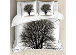 Abakuhaus Copripiumino Grigio, Fall-Baum Arte Monocromatica, Antiacaro Adatto A Chi Soffre Di Allergie Con Federe, 155 Cm X 220 Cm - 80 X 80 Cm, Beige Nero