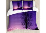 Abakuhaus Copripiumino Baum, Tramonto-Natura-Paesaggio, Antiacaro, Adatto A Chi Soffre Di Allergie, Con Federe, 155 Cm X 220 Cm - 80 X 80 Cm, Viola Nero