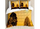 Abakuhaus Copripiumino Con Albero, Albero Al Tramonto, Antiacaro, Adatto A Chi Soffre Di Allergie, Con Federe, 200 Cm X 200 Cm - 80 X 80 Cm, Arancione Marrone