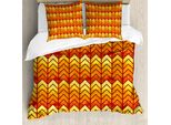 Abakuhaus Copripiumino Angolare, Abstract Vintage Funky, Antiacaro, Adatto A Chi Soffre Di Allergie, Con Federe, 200 Cm X 200 Cm - 80 X 80 Cm, Arancione Giallo