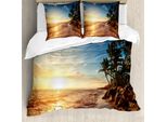 Abakuhaus Copripiumino Tropicale, Palme Sulla Spiaggia, Antiacaro, Adatto A Chi Soffre Di Allergie, Con Federe, 155 Cm X 220 Cm - 80 X 80 Cm, Blu Giallo Marrone