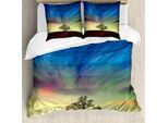 Abakuhaus Copripiumino Baum, Surreal Himmel Feld Ombre, Antiacaro, Adatto A Chi Soffre Di Allergie, Con Federe, 155 Cm X 220 Cm - 80 X 80 Cm, Blu Lime Marrone