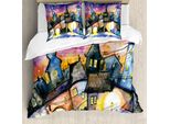 Abakuhaus Copripiumino Astratto, Acquerello Notturno Urbano, Antiacaro, Adatto A Chi Soffre Di Allergie, Con Federe, 200 Cm X 200 Cm - 80 X 80 Cm, Multicolore