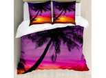 Abakuhaus Copripiumino Tropicale, Ombre Di Palme Al Tramonto, Antiacaro, Adatto A Chi Soffre Di Allergie, Con Federe, 155 Cm X 220 Cm - 80 X 80 Cm, Viola Arancione Nero