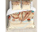 Abakuhaus Copripiumino Conchiglie, Conchiglie Color Pastello, Antiacaro, Adatto A Chi Soffre Di Allergie, Con Federe, 200 Cm X 200 Cm - 80 X 80 Cm, Crema Rosso Verde Acqua