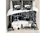 Abakuhaus Copripiumino Oldtimer, Auto Americane Havana, Antiacaro, Adatto A Chi Soffre Di Allergie, Con Federe, 200 Cm X 200 Cm - 80 X 80 Cm, Grigio Beige
