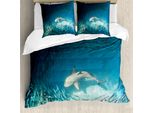 Abakuhaus Copripiumino Con Animali Marini, Animali Teal Wildlife, Antiacaro, Adatto A Chi Soffre Di Allergie, Con Federe, 155 Cm X 220 Cm - 80 X 80 Cm, Teal Beige