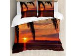 Abakuhaus Copripiumino Tropicale, Alba Sul Mare E Palme, Antiacaro, Adatto A Chi Soffre Di Allergie, Con Federe, 155 Cm X 220 Cm - 80 X 80 Cm, Arancione Giallo