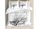 Abakuhaus Copripiumino Bianco E Nero, Albero Flying Birds, Resistente All'acqua, Lavabile, Colori Che Non Stingono, Personalizzato, 155 Cm X 220 Cm - 80 X 80 Cm, Bianco E Nero