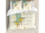 Abakuhaus Set Copripiumino Per Letti Matrimoniali, Pianta Esotica Colibri, Antiacaro, Adatto A Chi Soffre Di Allergie, Con Federe, Blu-Verde-Giallo