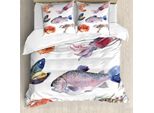 Abakuhaus Copripiumino Con Animali Marini, Acquerello Con Animali Marini, Antiacaro, Adatto A Chi Soffre Di Allergie, Con Federe, 155 Cm X 220 Cm - 80 X 80 Cm, Senape Blu Navy