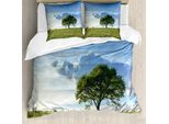 Abakuhaus Copripiumino Con Albero, Albero Nel Campo Estate, Antiacaro, Adatto A Chi Soffre Di Allergie, Con Federe, 155 Cm X 220 Cm - 80 X 80 Cm, Verde Blu