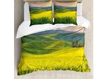 Abakuhaus Copripiumino Giallo, Hills-Tal-Sonnenaufgang, Antiacaro, Adatto A Chi Soffre Di Allergie, Con Federe, 155 Cm X 220 Cm - 80 X 80 Cm, Giallo-Verde