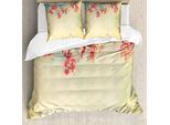 Abakuhaus Copripiumino Con Fiori, Primavera Sakura Vendemmia, Antiacaro Adatto A Chi Soffre Di Allergie Con Federe, 200 Cm X 200 Cm - 80 X 80 Cm, Beige Rosa Verde Acqua