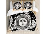 Abakuhaus Copripiumino Mystiker, Sun Stellen Mond, Antiacaro, Adatto A Chi Soffre Di Allergie, Con Federe, 200 Cm X 200 Cm - 80 X 80 Cm, Bianco E Nero Crema