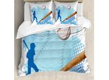 Abakuhaus Copripiumino Baseball, Disegno Sportivo Baseball, Antiacaro, Adatto A Chi Soffre Di Allergie, Con Federe, 200 Cm X 200 Cm - 80 X 80 Cm, Blu E Bianco