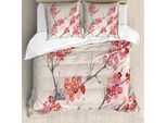 Abakuhaus Copripiumino Con Fiori, Fiori Sakura Vintage, Antiacaro, Adatto A Chi Soffre Di Allergie, Con Federe, 200 Cm X 200 Cm - 80 X 80 Cm, Rosa Beige Grigio