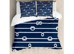 Abakuhaus Copripiumino Blu Navy, Nodi Marinari Mare, Antiacaro, Adatto A Chi Soffre Di Allergie, Con Federe, 155 Cm X 220 Cm - 80 X 80 Cm, Blu E Bianco