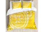 Abakuhaus Copripiumino Giallo, Mandala Oriental Ethnic, Antiacaro, Adatto A Chi Soffre Di Allergie, Con Federe, 155 Cm X 220 Cm - 80 X 80 Cm, Giallo Bianco