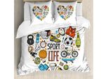 Abakuhaus Copripiumino Sport, Cuore Con Sport, Antiacaro, Adatto A Chi Soffre Di Allergie, Con Federe, 155 Cm X 220 Cm - 80 X 80 Cm, Multicolore