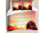 Abakuhaus Copripiumino Mystiker, Tramonto, Alberi, Montagne, Antiacaro, Adatto A Chi Soffre Di Allergie, Con Federe, 200 Cm X 200 Cm - 80 X 80 Cm, Arancione Corallo, Marrone Scuro
