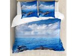 Abakuhaus Set Copripiumino Per Letto Matrimoniale, Delfini Che Saltano Nel Cielo, Antiacaro, Adatto A Chi Soffre Di Allergie, Con Federe, Blu E Bianco